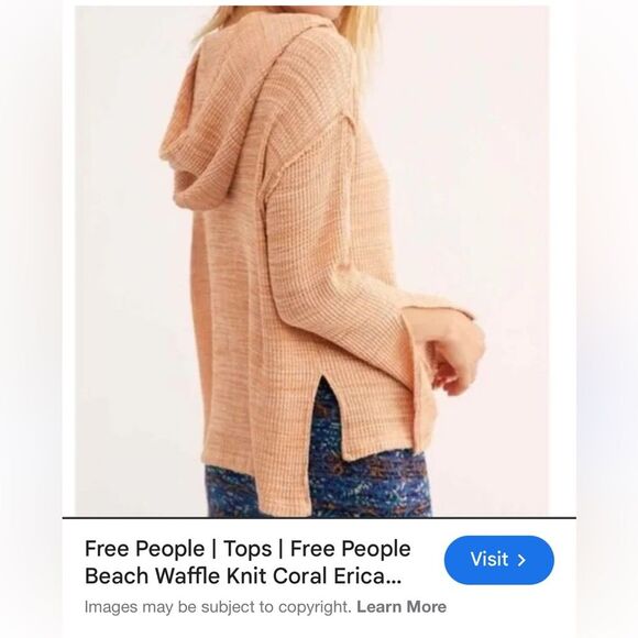 Free People , Erica hoodie waffle top orange size small - Picture 7 of 11
